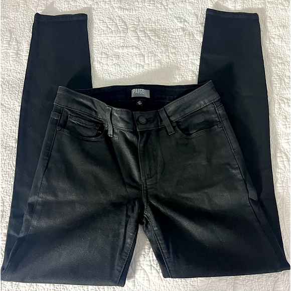 PAIGE Women’s Verdugo Fog Luxe Coating Leather Look Jeans Sz 27 Edgy Skinny - Picture 3 of 11